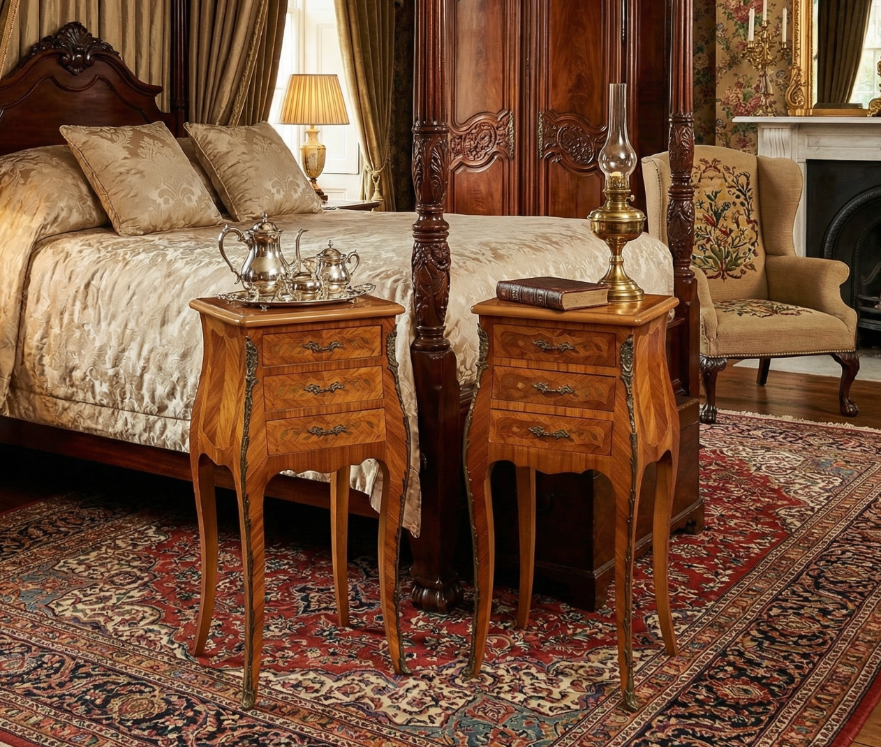 Coppia di comodini intarsiati