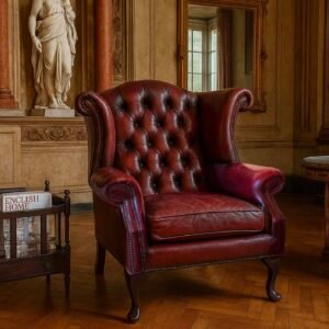 Poltrona Chesterfield in pelle rossa - metà '900