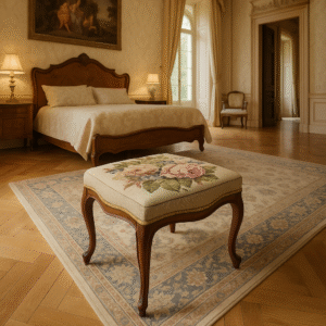 Sgabello vittoriano con tappezzeria ricamata a mano