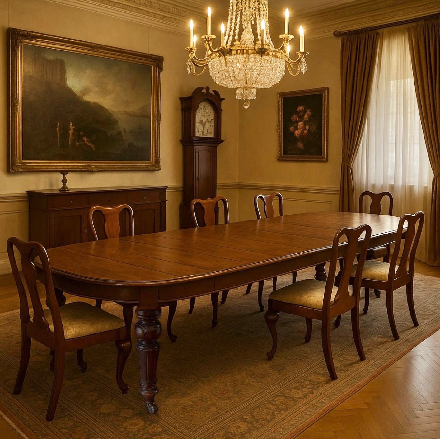 Tavolo da pranzo in mogano 4 allunghe - L max 353 cm