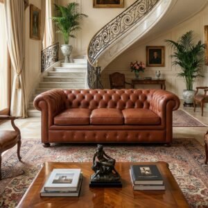 Divano Chesterfield 3 posti in pelle color cognac