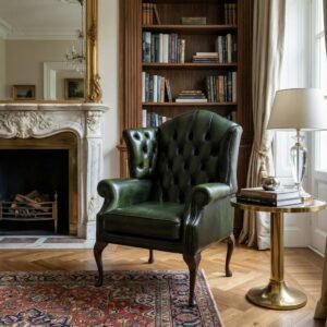 Poltrona Chesterfield in pelle verde