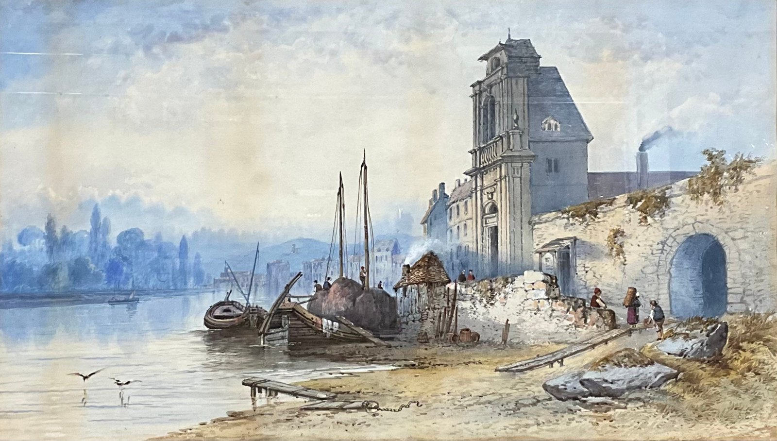 Coppia di vedute portuali, Scuola Continentale (XIX secolo) - 68,5x119,5 cm - immagine 3