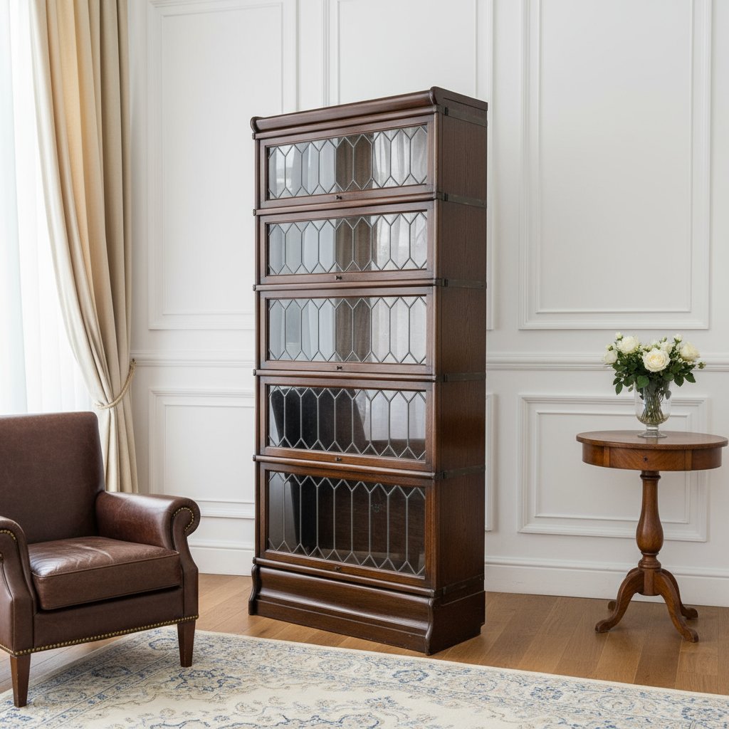 Libreria 5 moduli con vetri piombati - H 175 cm