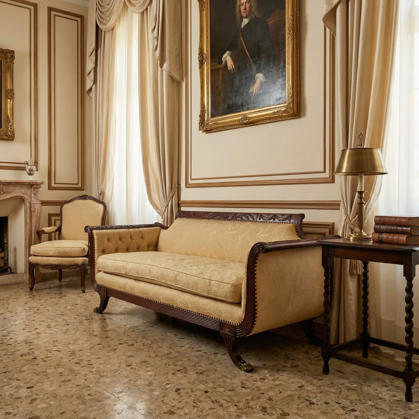 Divano in tessuto e mogano - 1880 c.