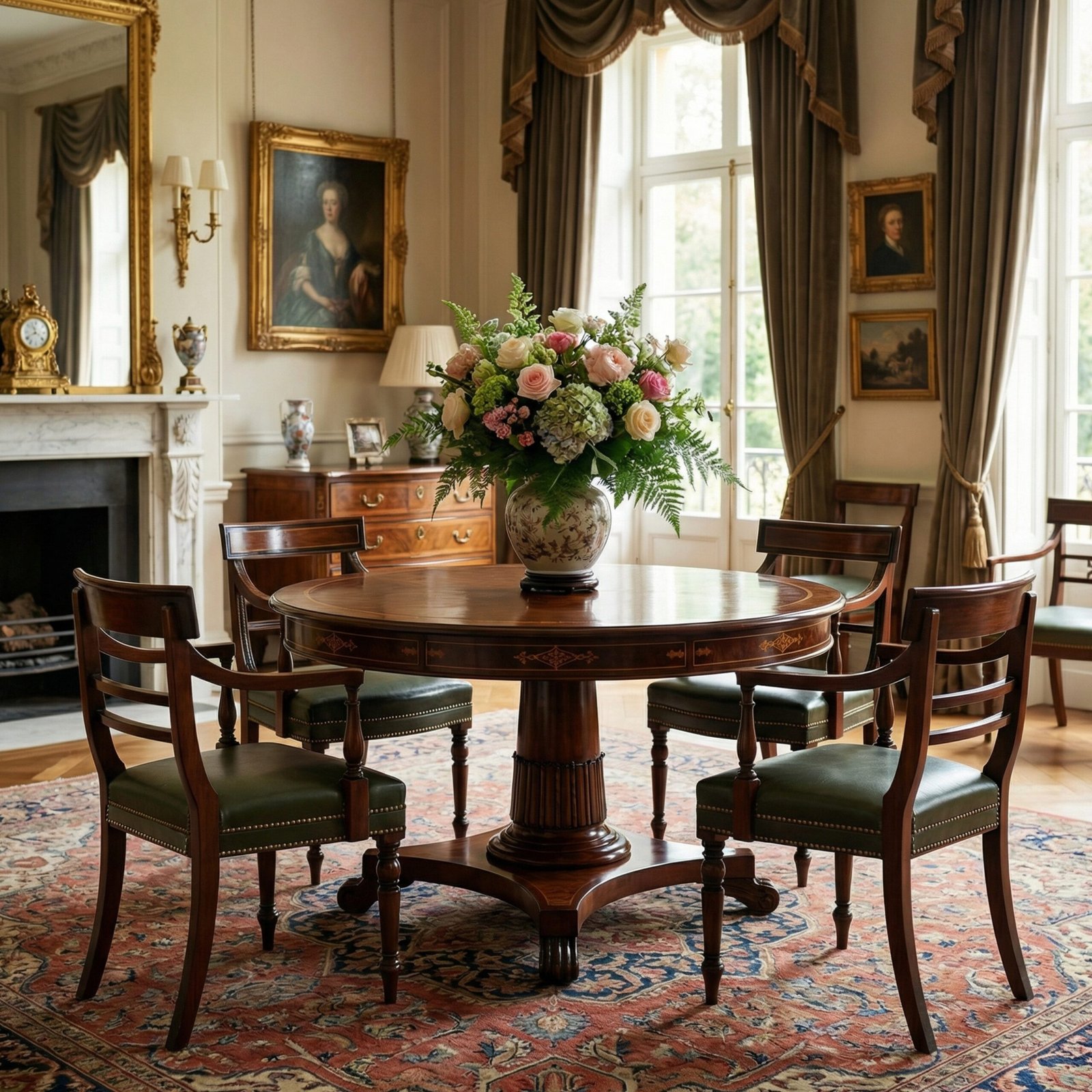 Set 4 poltroncine in mogano con seduta in pelle